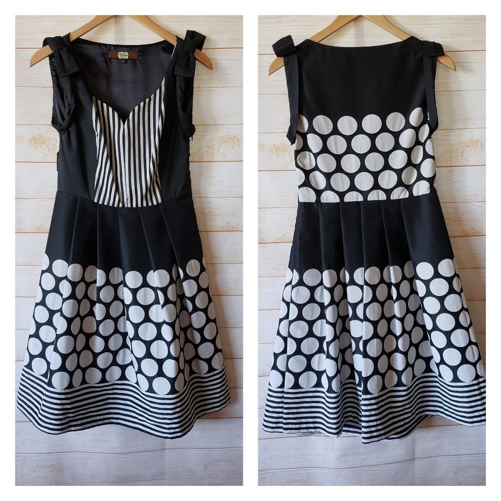 Eva Franco Sweetheart Neck Sleeveless Polka Dot Striped Fit & Flare Dress Size 6